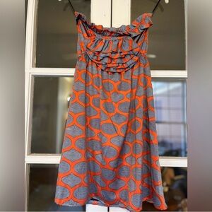 Judith March Orange & Navy Silky Mini-dress